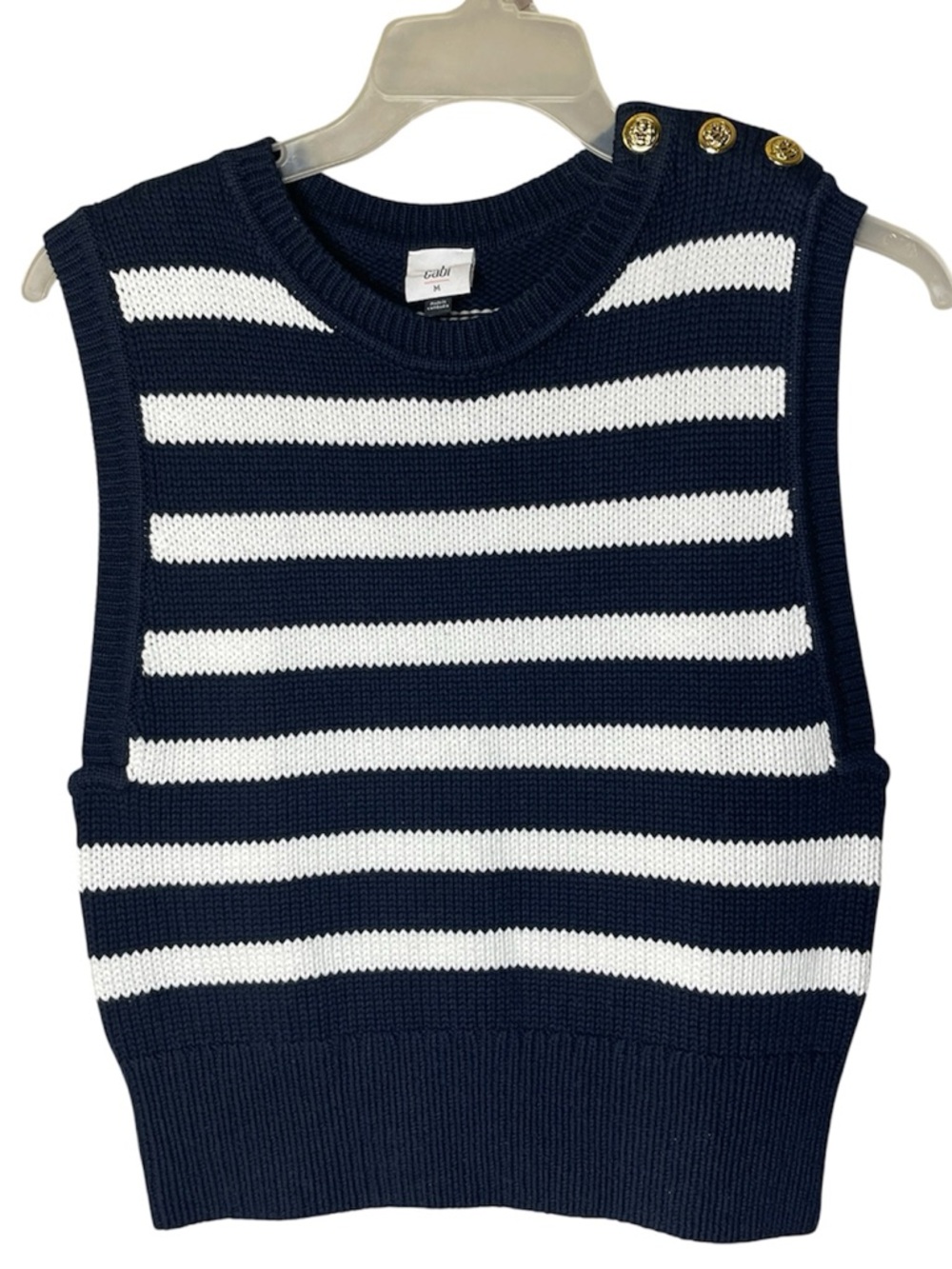 Cabi Topsail Blue & White Striped Knit Sleeveless Top Sz S - Picture 2 of 6